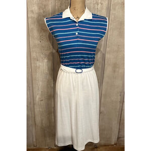 Vintage All together Fashions 70 80 Pullover knit polo blue purple midi dress S